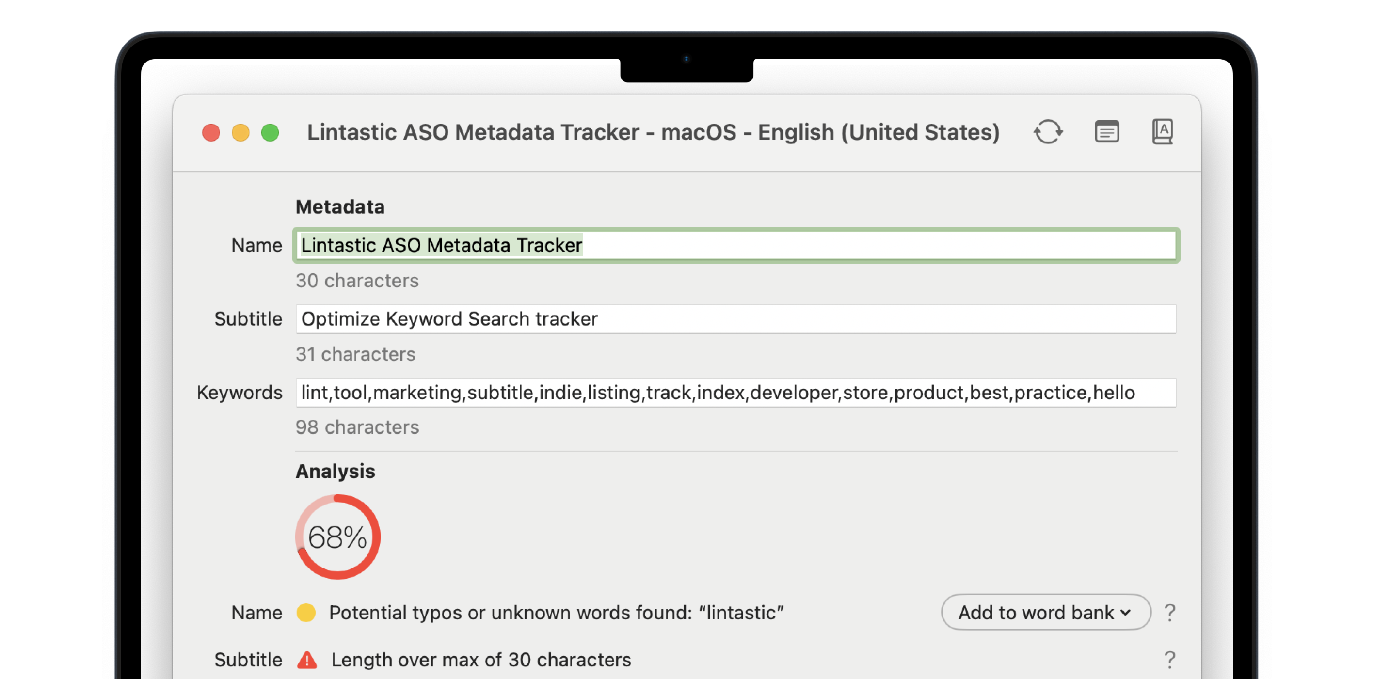 Lintastic ASO Marketing Tool Screenshot